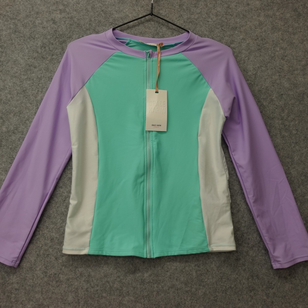 Girls Swim Shirt Kids 12 Y Purple Green Rash Guard Y2K Pastel GRACE KARIN NEW